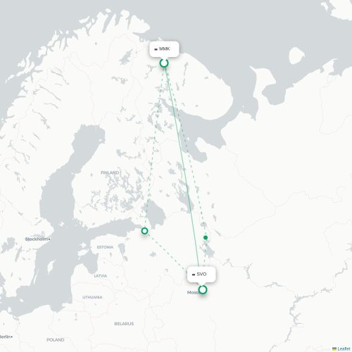Mapa de vuelo directo Múrmansk - Moscú