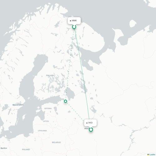 Mapa de vuelo directo Múrmansk - Moscú