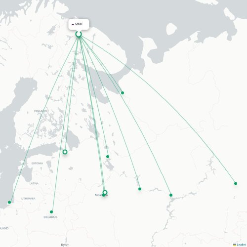 Mapa de vuelo directo Múrmansk - Cherepovéts