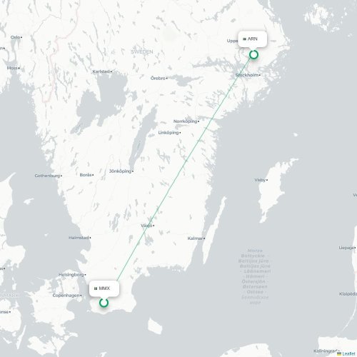 Malmö - Stockholm karta över direktflyg