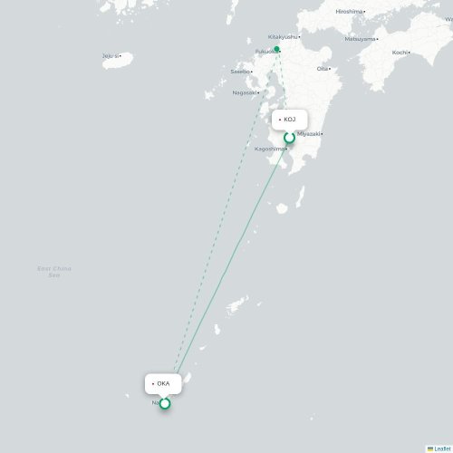 Mapa lotu bezpośredniego Miyako – Okinawa