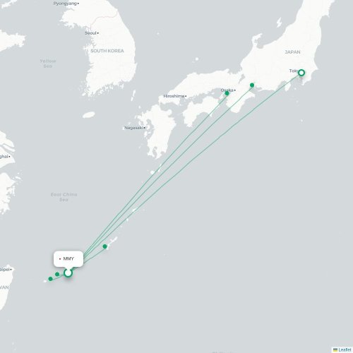 Mapa lotu bezpośredniego Miyako – Taramajima