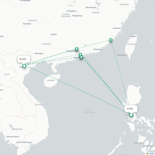 Mapa lotu bezpośredniego Manila – Hanoi
