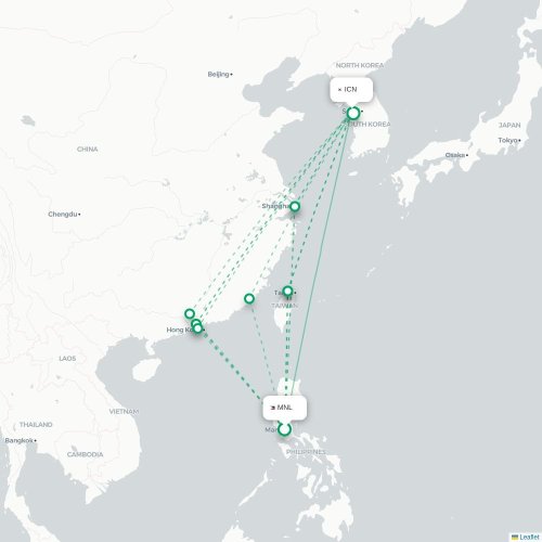 Mapa lotu bezpośredniego Manila – Inczhon