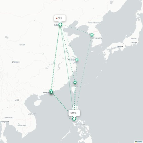 Mapa lotu bezpośredniego Manila – Pekin