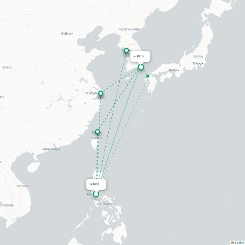 Mapa lotu bezpośredniego Manila – Pusan