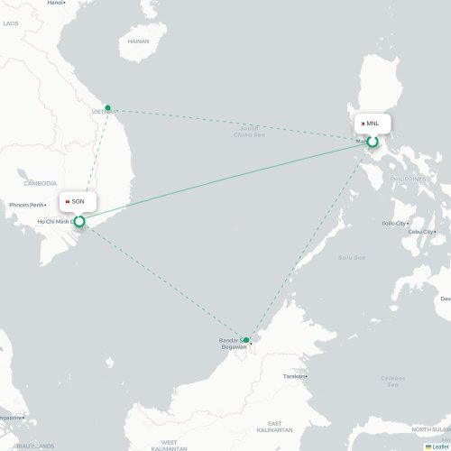 Mapa lotu bezpośredniego Manila – Ho Chi Minh