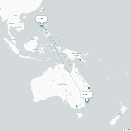 Manila – Sydney suoran lennon kartta