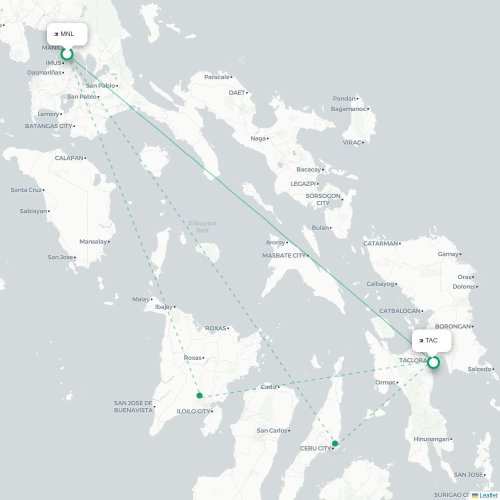 Mapa lotu bezpośredniego Manila – Tacloban City