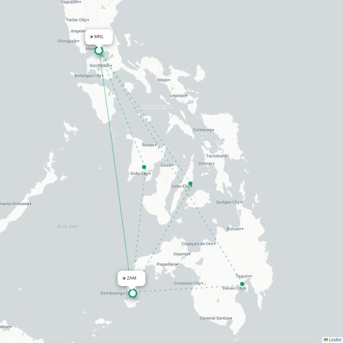 Manila - Zamboanga City kort over direkte fly
