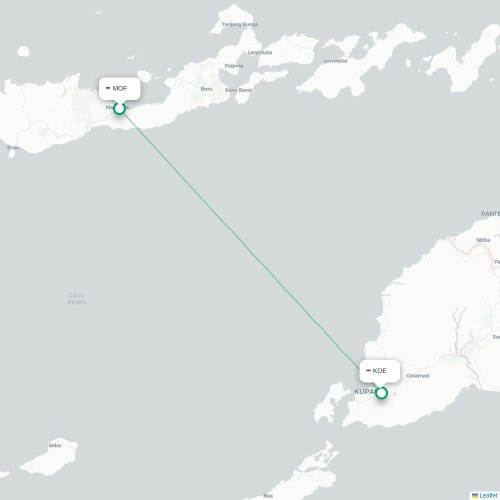 Mapa lotu bezpośredniego Maumere – Kupang