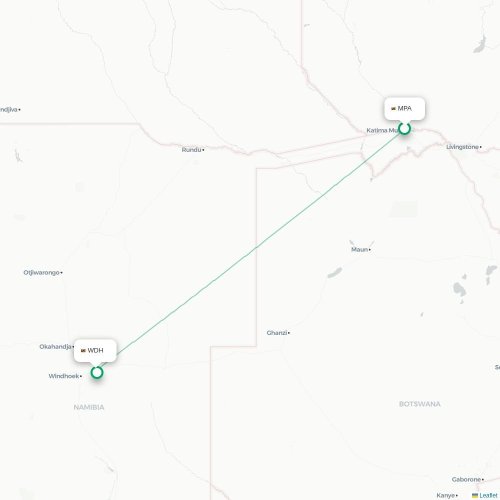Mapa lotu bezpośredniego Katima Mulilo – Windhuk