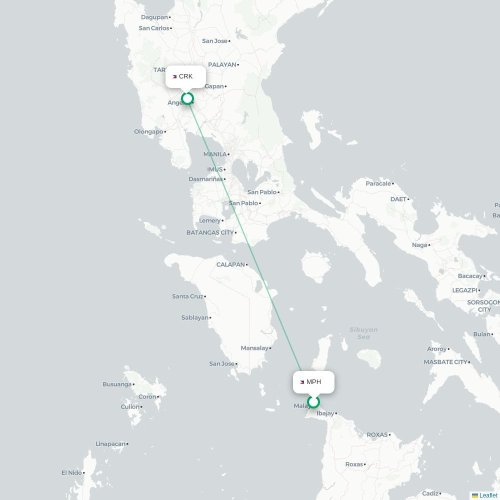 Mapa lotu bezpośredniego Boracay – Angeles City