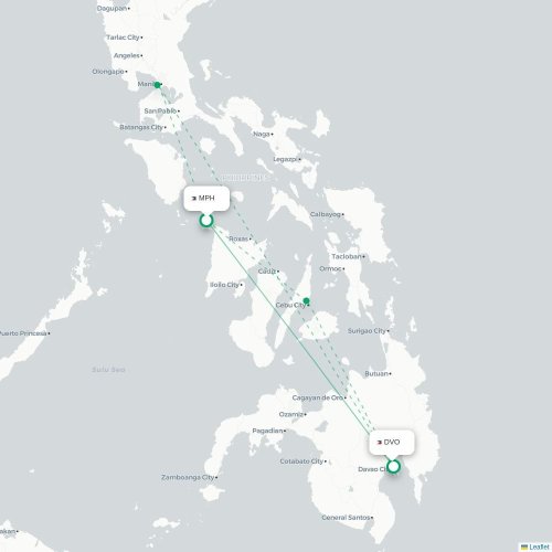Mapa lotu bezpośredniego Boracay – Davao