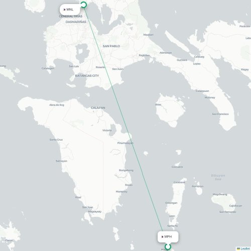 Mapa lotu bezpośredniego Boracay – Manila
