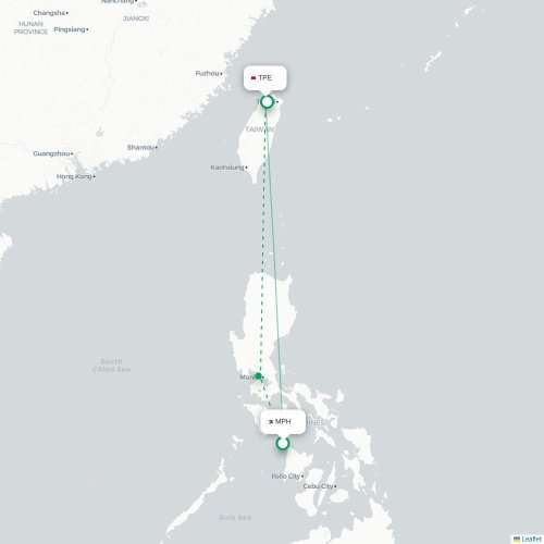 Mapa lotu bezpośredniego Boracay – Tajpej