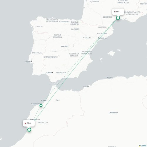 Montpellier - Agadir carte du vol direct