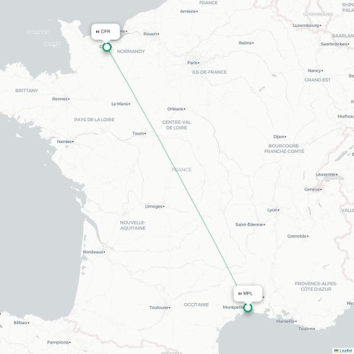 Mapa lotu bezpośredniego Montpellier – Caen