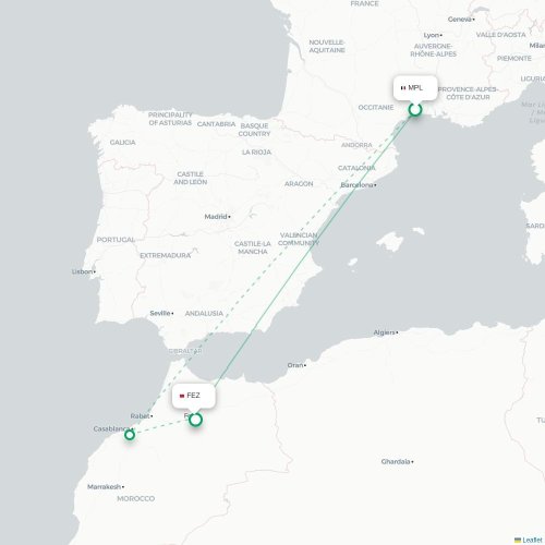 Montpellier - Fès carte du vol direct