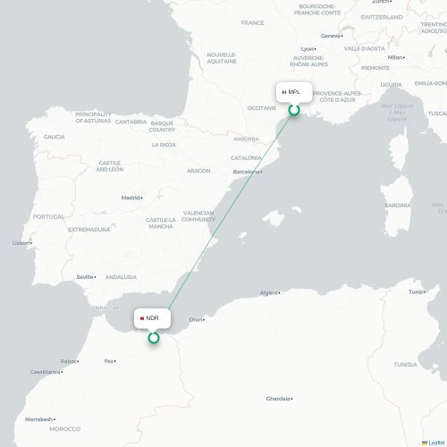 Montpellier - Nador carte du vol direct