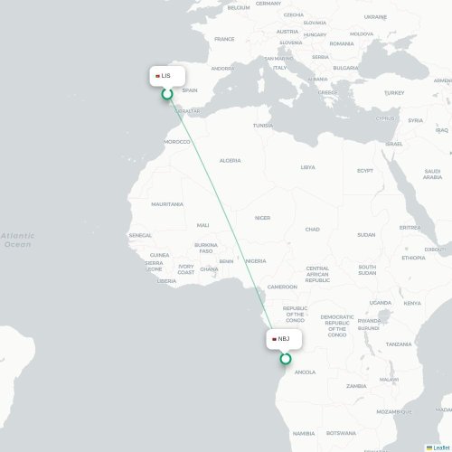 Maputo - Luanda karta över direktflyg