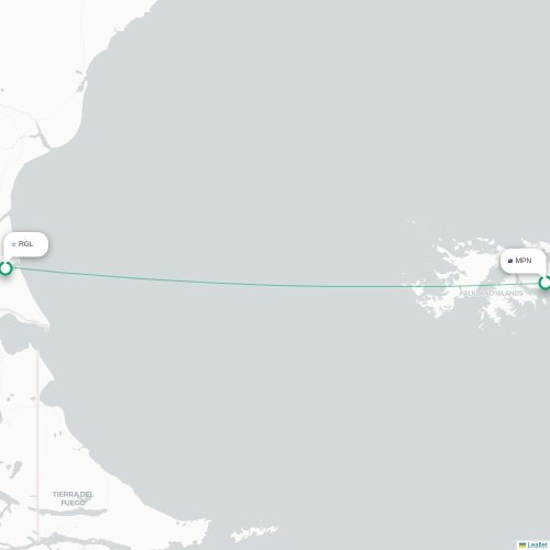 Mapa lotu bezpośredniego Mount Pleasant – Río Gallegos