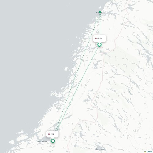 Mapa de vuelo directo Mo i Rana - Trondheim