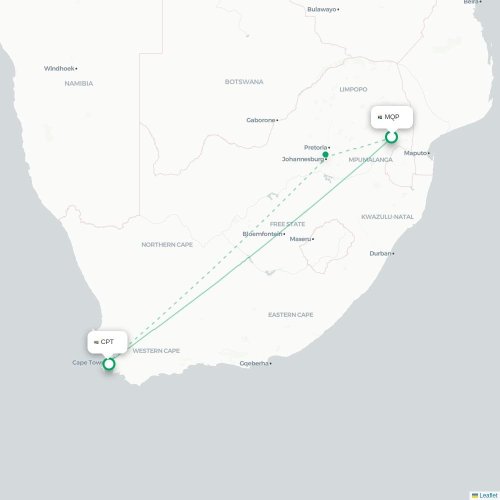Nelspruit - Kapkaupunki direct flight map