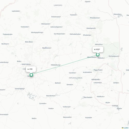 Nelspruit - Johannesburg direct flight map