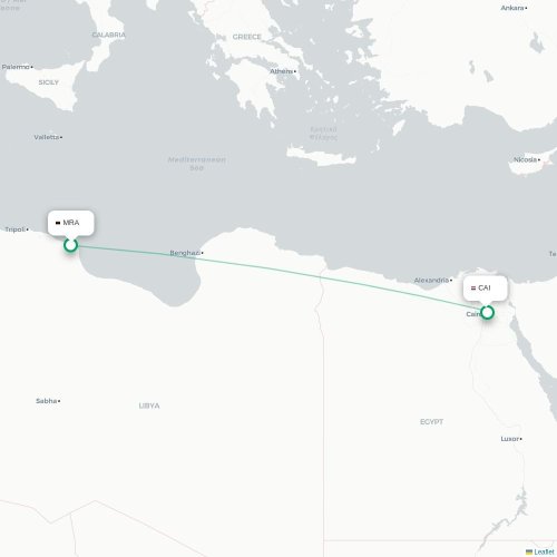 Mapa lotu bezpośredniego Misratah – Kair