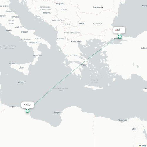 Mapa lotu bezpośredniego Misratah – Stambuł