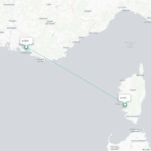Mapa lotu bezpośredniego Marsylia – Ajaccio