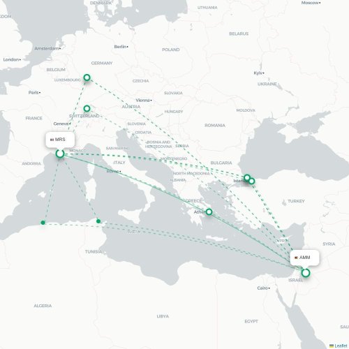 Marseille - Amman karta över direktflyg