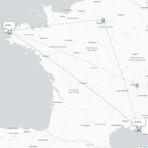 Mapa lotu bezpośredniego Marsylia – Brest