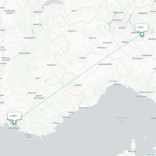 Mapa de vuelo directo Marsella - Bérgamo