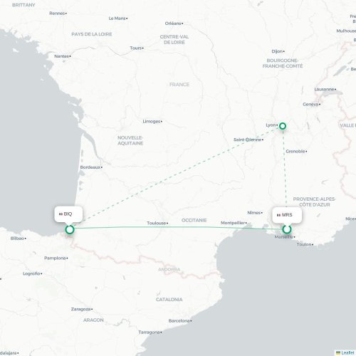 Mapa de vuelo directo Marsella - Biarriz