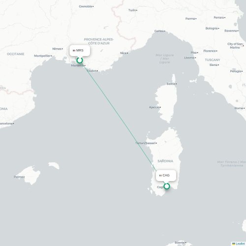 Mapa de vuelo directo Marsella - Cagliari