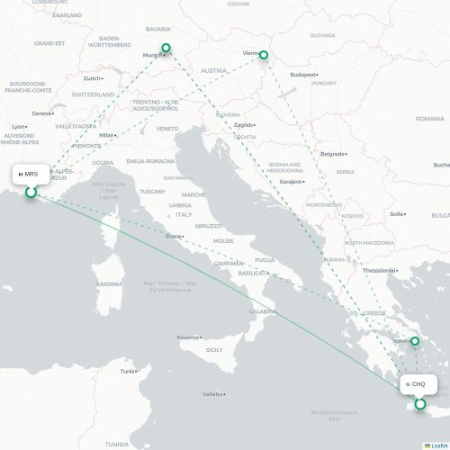 Mapa de vuelo directo Marsella - La Canea
