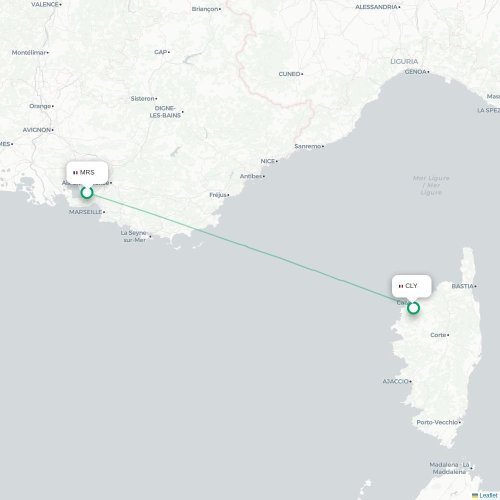 Mapa de vuelo directo Marsella - Calvi