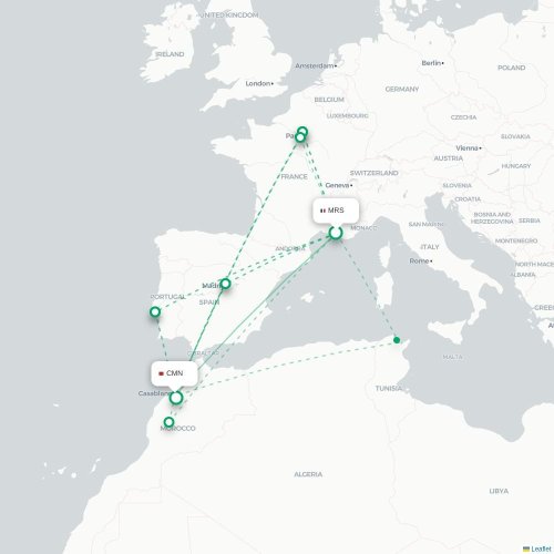 Marseille - Casablanca kaart van rechtstreekse vlucht