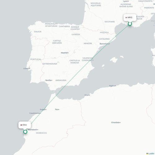 Marseille - Essaouira kaart van rechtstreekse vlucht