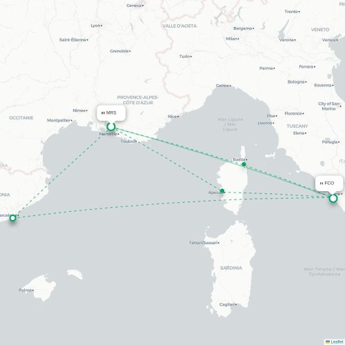 Mapa de vuelo directo Marsella - Roma