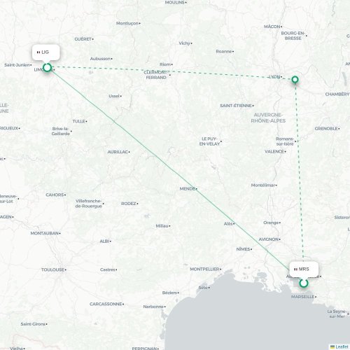 Mapa de vuelo directo Marsella - Limoges