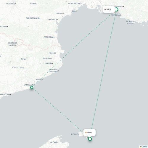 Mapa de vuelo directo Marsella - Mahón