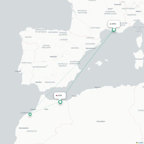 Marseille - Nador kaart van rechtstreekse vlucht