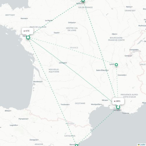 Mapa lotu bezpośredniego Marsylia – Nantes