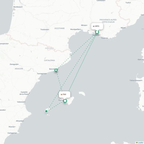 Mapa de vuelo directo Marsella - Palma