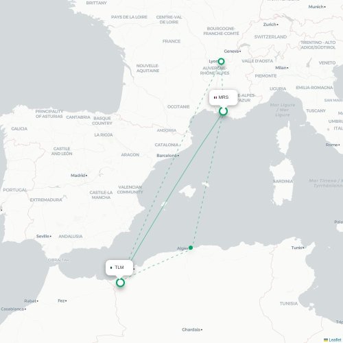 Mapa de vuelo directo Marsella - Tremecén