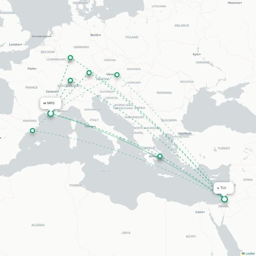 Mapa lotu bezpośredniego Marsylia – Tel Awiw