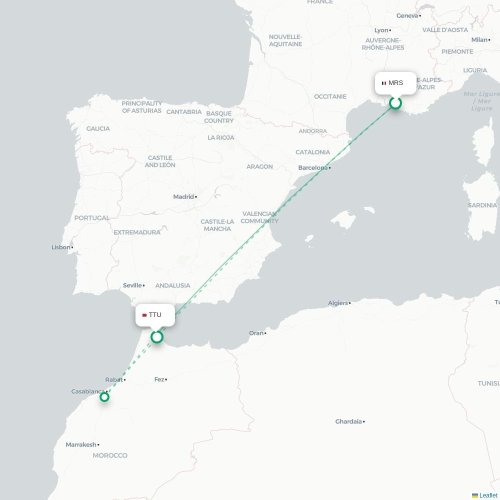 Marseille - Tétouan kaart van rechtstreekse vlucht